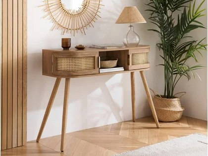 Birlea Noah Rattan and Oak 2 Door Console Table Birlea Noah Rattan and Oak 2 Door Console Table
