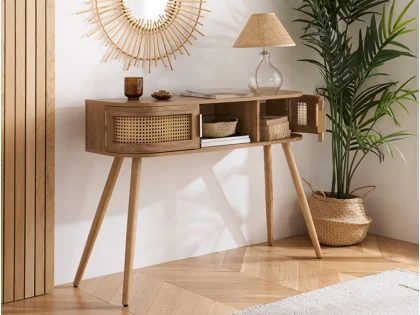 Birlea Noah Rattan and Oak 2 Door Console Table