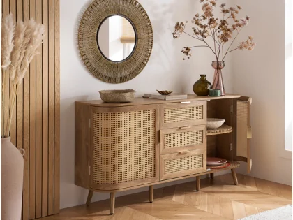 Birlea Noah Rattan and Oak 2 Door 3 Drawer Sideboard