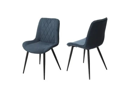 Core Aspen Diamond Stitch Set of 2 Blue Cord Fabric Dining Chairs