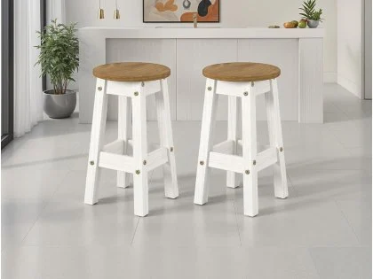 Core Corona White Wooden Set of 2 Low Dining Stools Core Corona White Wooden Set of 2 Low Dining Stools