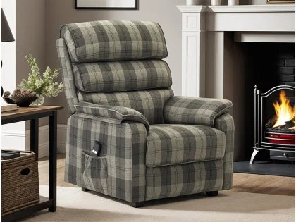 TGC Lewis Single Motor Grey Tartan Fabric Riser Recliner Chair TGC Lewis Single Motor Grey Tartan Fabric Riser Recliner Chair