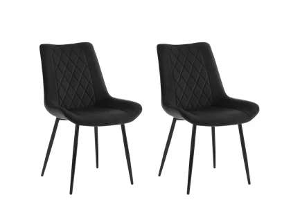 TGC Alice Set of 2 Black Velvet Fabric Dining Chairs with Black Legs TGC Alice Set of 2 Black Velvet Fabric Dining Chairs with Black Legs