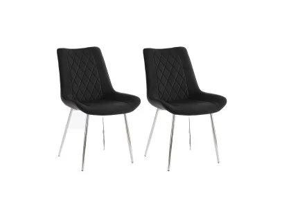 TGC Alice Set of 2 Black Velvet Fabric Dining Chairs with Silver Legs TGC Alice Set of 2 Black Velvet Fabric Dining Chairs with Silver Legs