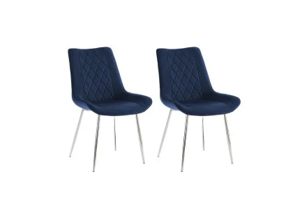TGC Alice Set of 2 Blue Fabric Dining Chairs with Silver Legs TGC Alice Set of 2 Blue Fabric Dining Chairs with Silver Legs