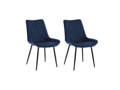 TGC Alice Set of 2 Blue Fabric Dining Chairs with Black Legs TGC Alice Set of 2 Blue Fabric Dining Chairs with Black Legs