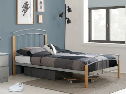 Clearance - Birlea Tetras 3ft Single Silver and Beech Metal Bed Frame Clearance - Birlea Tetras 3ft Single Silver and Beech Metal Bed Frame