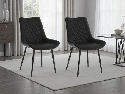 TGC Alice Set of 2 Black Velvet Fabric Dining Chairs with Black Legs TGC Alice Set of 2 Black Velvet Fabric Dining Chairs with Black Legs