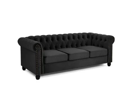 TGC Chester Black Velvet Fabric 3 Seater Sofa TGC Chester Black Velvet Fabric 3 Seater Sofa