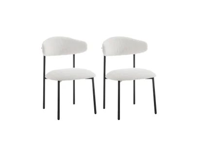 TGC Elliot Set of 2 White Boucle Fabric Dining Chairs TGC Elliot Set of 2 White Boucle Fabric Dining Chairs