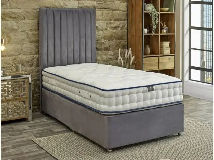 Clearance - Willow & Eve Bed Co. Signature Comfort Pocket 1500 3ft Single Divan Bed with matching Strutted Headboard in Naples Silver Clearance - Willow & Eve Bed Co. Signature Comfort Pocket 1500 3ft Single Divan Bed with matching Strutted Headboard in Naples Silver