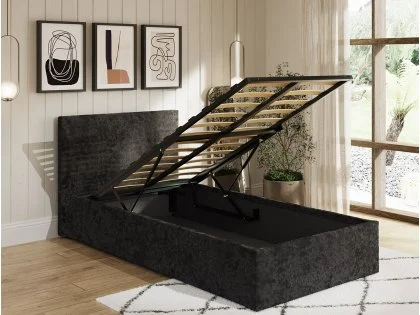 GFW Black Crushed Velvet Ottoman Storage Bed Frame GFW Black Crushed Velvet Ottoman Storage Bed Frame