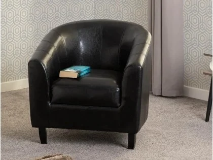 Clearance - Seconique Tempo Black Faux Leather Tub Chair Clearance - Seconique Tempo Black Faux Leather Tub Chair