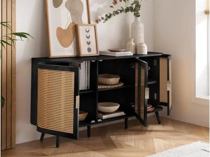 Birlea Noah Rattan and Black 3 Door Sideboard Birlea Noah Rattan and Black 3 Door Sideboard