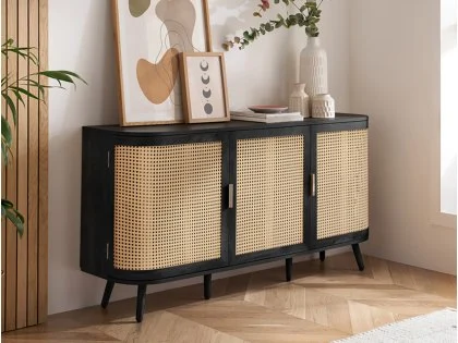 Birlea Noah Rattan and Black 3 Door Sideboard Birlea Noah Rattan and Black 3 Door Sideboard