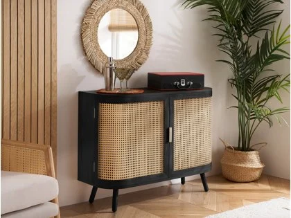 Birlea Noah Rattan and Black 2 Door Sideboard Birlea Noah Rattan and Black 2 Door Sideboard
