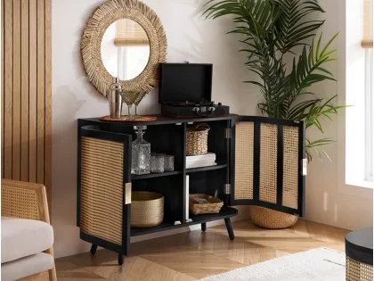 Birlea Noah Rattan and Black 2 Door Sideboard Birlea Noah Rattan and Black 2 Door Sideboard