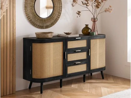 Birlea Noah Rattan and Black 2 Door 3 Drawer Sideboard Birlea Noah Rattan and Black 2 Door 3 Drawer Sideboard