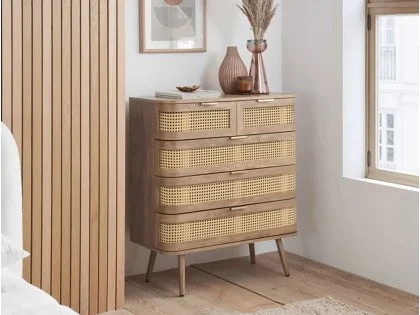 Clearance - Birlea Noah Rattan and Oak 5 Drawer Chest of Drawers Clearance - Birlea Noah Rattan and Oak 5 Drawer Chest of Drawers
