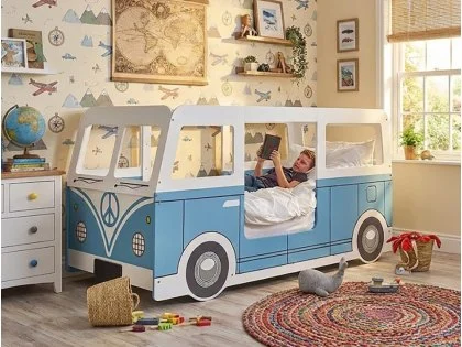 Julian Bowen Campervan Single White and Blue Wooden Bed Frame Julian Bowen Campervan Single White and Blue Wooden Bed Frame