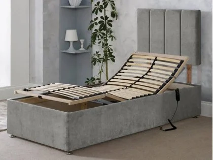 Clearance - Flexisleep Wetherby Pocket 1000 3ft Single Electric Adjustable Bed in Linosa Midnight with Ashford Strutted Headboard Clearance - Flexisleep Wetherby Pocket 1000 3ft Single Electric Adjustable Bed in Linosa Midnight with Ashford Strutted Headboard