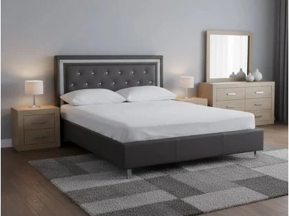 Clearance - LPD Crystalle 5ft King Size Grey Faux Leather Bed Frame Clearance - LPD Crystalle 5ft King Size Grey Faux Leather Bed Frame