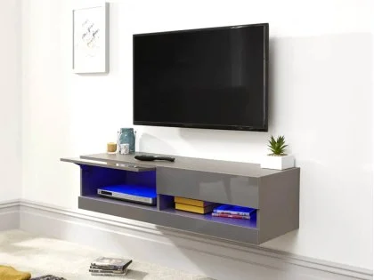 Clearance - GFW Galicia 180cm Grey Wall TV Cabinet With LED Lighting Clearance - GFW Galicia 180cm Grey Wall TV Cabinet With LED Lighting