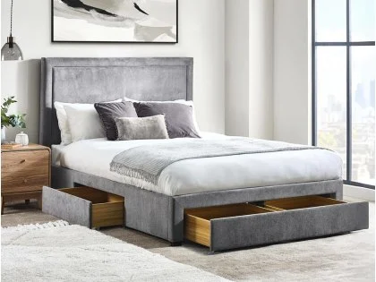 Julian Bowen Mayfair 4 Drawer Storage Grey Fabric Bed Frame Julian Bowen Mayfair 4 Drawer Storage Grey Fabric Bed Frame