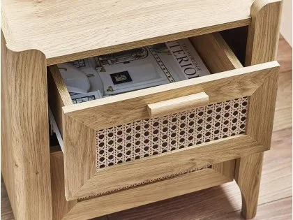 Clearance - Julian Bowen Sydney Oak and Rattan Effect 2 Drawer Bedside Table Clearance - Julian Bowen Sydney Oak and Rattan Effect 2 Drawer Bedside Table