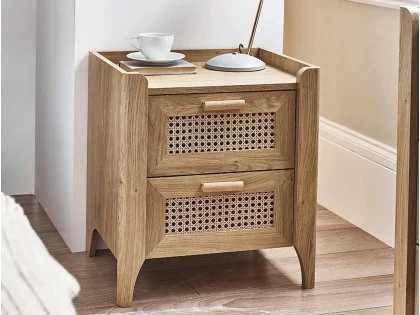 Clearance - Julian Bowen Sydney Oak and Rattan Effect 2 Drawer Bedside Table Clearance - Julian Bowen Sydney Oak and Rattan Effect 2 Drawer Bedside Table