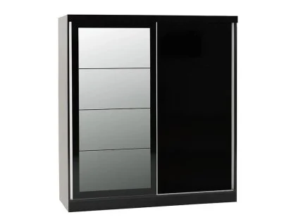 Clearance - Seconique Nevada Black High Gloss Sliding Mirrored Wardrobe Clearance - Seconique Nevada Black High Gloss Sliding Mirrored Wardrobe