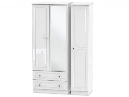 Welcome Balmoral White High Gloss 3 Door 2 Drawer Mirrored Triple Wardrobe (Assembled) Welcome Balmoral White High Gloss 3 Door 2 Drawer Mirrored Triple Wardrobe (Assembled)