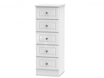 Welcome Balmoral White High Gloss 5 Drawer Tall Narrow Chest of Drawers (Assembled) Welcome Balmoral White High Gloss 5 Drawer Tall Narrow Chest of Drawers (Assembled)