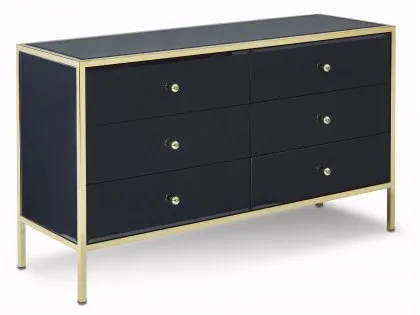 Birlea Fenwick Black Glass and Gold 6 Drawer Chest of Drawers (Assembled) Birlea Fenwick Black Glass and Gold 6 Drawer Chest of Drawers (Assembled)