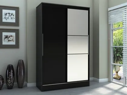 Birlea Lynx Black High Gloss Sliding Door Mirrored Large Double Wardrobe Birlea Lynx Black High Gloss Sliding Door Mirrored Large Double Wardrobe