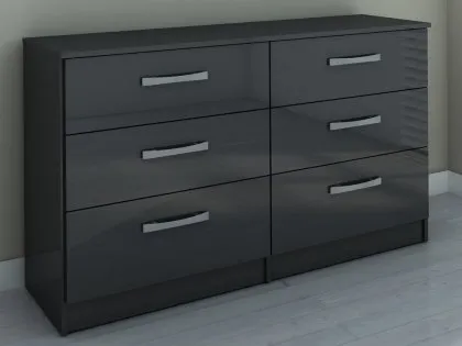 Birlea Lynx Black High Gloss 6 Drawer Chest of Drawers Birlea Lynx Black High Gloss 6 Drawer Chest of Drawers