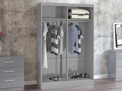 Birlea Lynx Grey High Gloss Sliding Door Mirrored Large Double Wardrobe