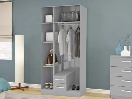 Birlea Lynx Grey High Gloss 3 Door 2 Drawer Mirrored Triple Wardrobe