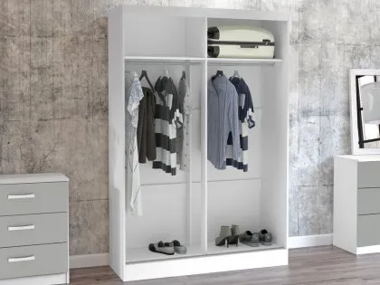 Birlea Lynx Grey High Gloss and White Sliding Door Mirrored Large Double Wardrobe