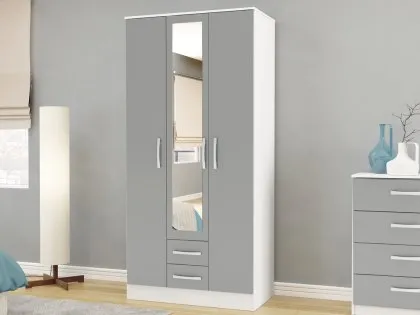 Birlea Lynx Grey High Gloss and White 3 Door 2 Drawer Mirrored Triple Wardrobe Birlea Lynx Grey High Gloss and White 3 Door 2 Drawer Mirrored Triple Wardrobe