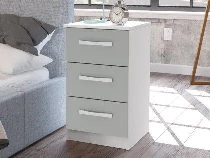 Birlea Lynx Grey High Gloss and White 3 Drawer Bedside Table Birlea Lynx Grey High Gloss and White 3 Drawer Bedside Table