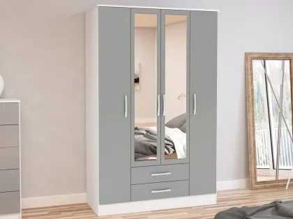 Birlea Lynx Grey High Gloss and White 4 Door 2 Drawer Mirrored Large Wardrobe Birlea Lynx Grey High Gloss and White 4 Door 2 Drawer Mirrored Large Wardrobe