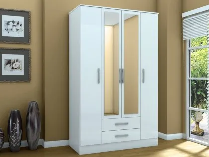 Birlea Lynx White 4 Door 2 Drawer Mirrored Large Wardrobe Birlea Lynx White 4 Door 2 Drawer Mirrored Large Wardrobe
