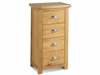 Birlea Woburn 4 Drawer Oak Wooden Narrow Chest of Drawers (Assembled) Birlea Woburn 4 Drawer Oak Wooden Narrow Chest of Drawers (Assembled)