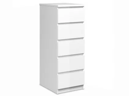 Furniture To Go Naia White High Gloss 5 Drawer Narrow Chest of Drawers Furniture To Go Naia White High Gloss 5 Drawer Narrow Chest of Drawers