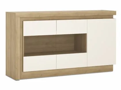 Furniture To Go Lyon White High Gloss and Oak 3 Door Glazed Sideboard Furniture To Go Lyon White High Gloss and Oak 3 Door Glazed Sideboard