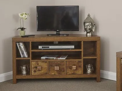 GFW Jakarta Mango Wood Effect Corner 3 Drawer TV Cabinet GFW Jakarta Mango Wood Effect Corner 3 Drawer TV Cabinet