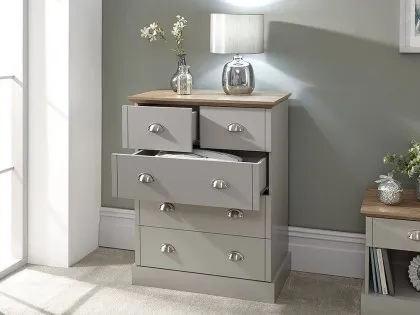 GFW Kendal Light Grey and Oak 2+3 Drawer Chest of Drawers