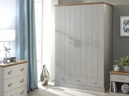 GFW Kendal Light Grey and Oak 3 Door 3 Drawer Wardrobe GFW Kendal Light Grey and Oak 3 Door 3 Drawer Wardrobe