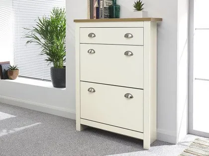 GFW Lancaster Cream and Oak 2 Door 1 Drawer Shoe Cabinet GFW Lancaster Cream and Oak 2 Door 1 Drawer Shoe Cabinet